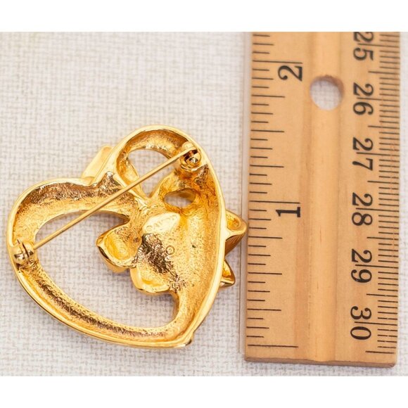 Vintage Golden Heart With Bow Brooch by Avon - A12 - Picture 2 of 2